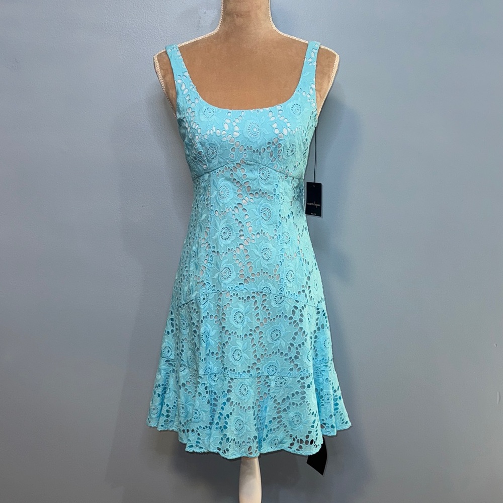 Nanette Lepore Light Blue Eyelet Sheath Dress Size 2
